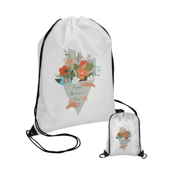 Bouquet of flowers, happy mothers day, Pouch bag with black cords (1 piece)