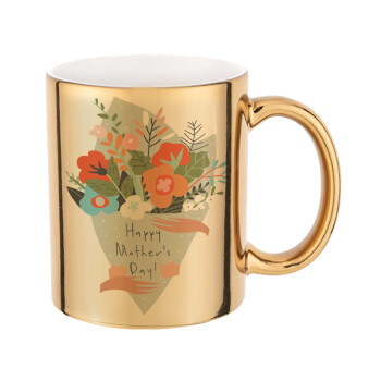 Bouquet of flowers, happy mothers day, Mug ceramic, gold mirror, 330ml