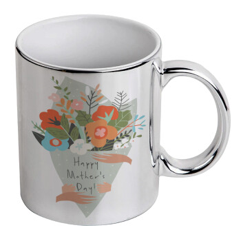 Bouquet of flowers, happy mothers day, Mug ceramic, silver mirror, 330ml