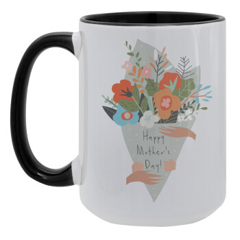 Bouquet of flowers, happy mothers day, Κούπα Mega 15oz, κεραμική Μαύρη, 450ml