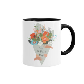 Bouquet of flowers, happy mothers day, Mug colored black, ceramic, 330ml