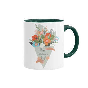 Bouquet of flowers, happy mothers day, Mug colored green, ceramic, 330ml
