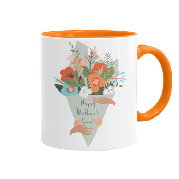 Bouquet of flowers, happy mothers day, Mug colored orange, ceramic, 330ml