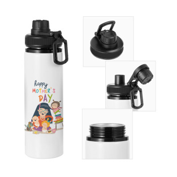 Beautiful women with her childrens, Metal water bottle with safety cap, aluminum 850ml