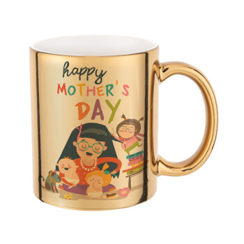 Beautiful women with her childrens, Mug ceramic, gold mirror, 330ml