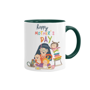Beautiful women with her childrens, Mug colored green, ceramic, 330ml