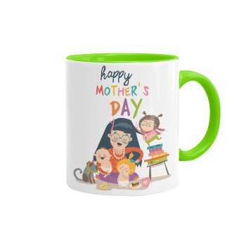 Beautiful women with her childrens, Mug colored light green, ceramic, 330ml