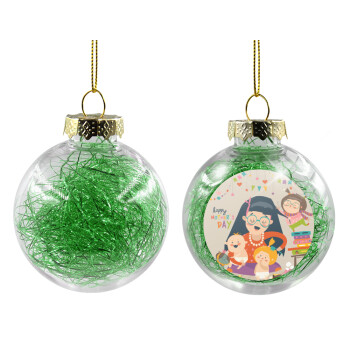 Beautiful women with her childrens, Transparent Christmas tree ball ornament with green filling 8cm