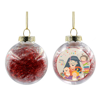 Beautiful women with her childrens, Χριστουγεννιάτικη μπάλα δένδρου διάφανη με κόκκινο γέμισμα 8cm