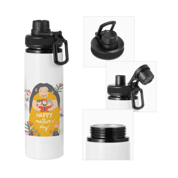 Cute mother reading book, happy mothers day, Metal water bottle with safety cap, aluminum 850ml