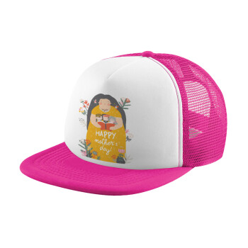 Cute mother reading book, happy mothers day, Child's Soft Trucker Hat with Pink/White Mesh (POLYESTER, CHILD, ONE SIZE)