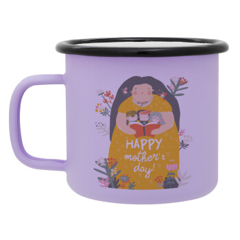 Cute mother reading book, happy mothers day, Κούπα Μεταλλική εμαγιέ ΜΑΤ Light Pastel Purple 360ml