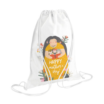 Cute mother reading book, happy mothers day, Backpack pouch GYMBAG white (28x40cm)