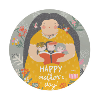 Cute mother reading book, happy mothers day, Mousepad Round 20cm
