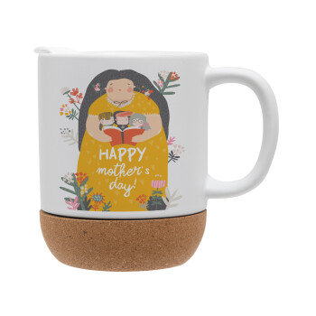 Cute mother reading book, happy mothers day, Ceramic coffee mug Cork (MAT), 330ml (1pcs)