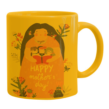 Cute mother reading book, happy mothers day, Ceramic coffee mug yellow, 330ml