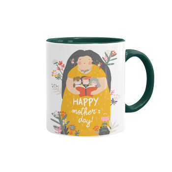 Cute mother reading book, happy mothers day, Mug colored green, ceramic, 330ml