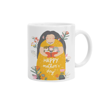 Cute mother reading book, happy mothers day, Ceramic coffee mug, 330ml (1pcs)