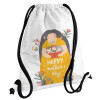 Backpack pouch GYMBAG white, with pocket (40x48cm) & thick cords