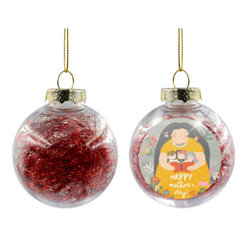 Cute mother reading book, happy mothers day, Transparent Christmas tree ball ornament with red filling 8cm