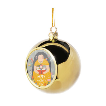 Cute mother reading book, happy mothers day, Golden Christmas tree ball ornament 8cm