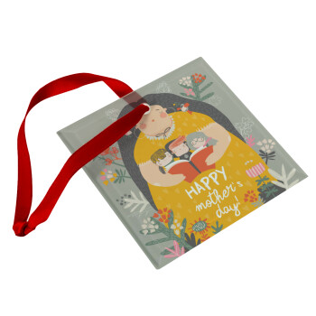 Cute mother reading book, happy mothers day, Christmas ornament, glass square ornament 9x9cm