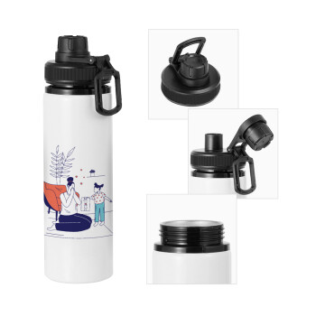 Mothers Day, Flat, Metal water bottle with safety cap, aluminum 850ml