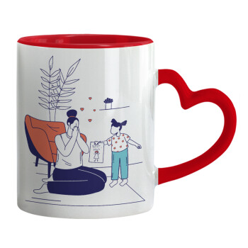 Mothers Day, Flat, Mug heart red handle, ceramic, 330ml