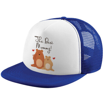 Mothers Day, bears, Adult Soft Trucker Hat with Blue/White Mesh (POLYESTER, ADULT, UNISEX, ONE SIZE)