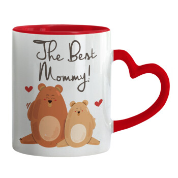 Mothers Day, bears, Mug heart red handle, ceramic, 330ml