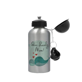 Mothers Day, whales, Metallic water jug, Silver, aluminum 500ml