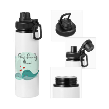 Mothers Day, whales, Metal water bottle with safety cap, aluminum 850ml