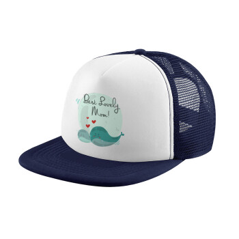 Mothers Day, whales, Adult Soft Trucker Hat with Dark Blue/White Mesh (POLYESTER, ADULT, UNISEX, ONE SIZE)