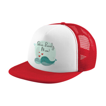 Mothers Day, whales, Adult Soft Trucker Hat with Red/White Mesh (POLYESTER, ADULT, UNISEX, ONE SIZE)