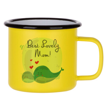 Mothers Day, whales, Metallic enamel MATT Yellow cup 360ml