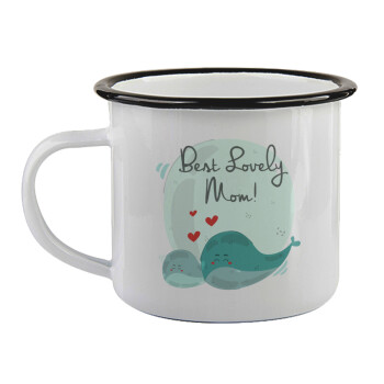 Mothers Day, whales, Κούπα εμαγιέ με μαύρο χείλος 360ml