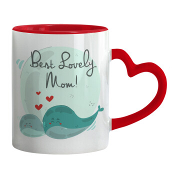 Mothers Day, whales, Mug heart red handle, ceramic, 330ml