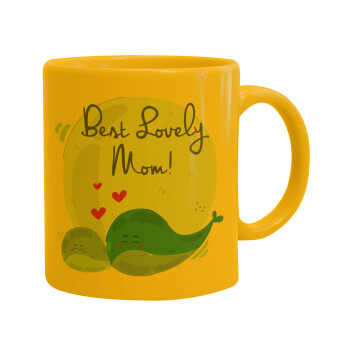 Mothers Day, whales, Ceramic coffee mug yellow, 330ml