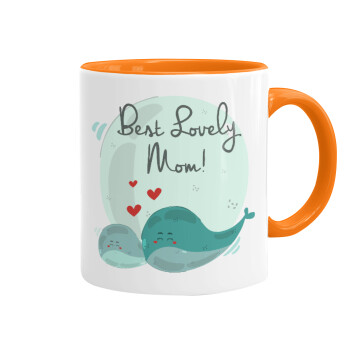 Mothers Day, whales, Mug colored orange, ceramic, 330ml