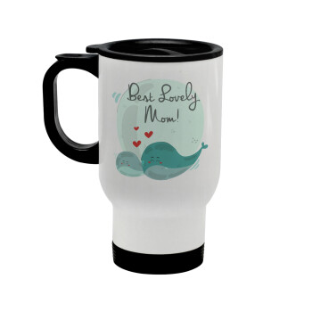 Mothers Day, whales, Stainless steel travel mug with lid, double wall white 450ml