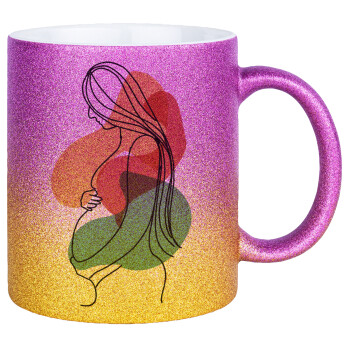 Women pregnant, Κούπα Χρυσή/Ροζ Glitter, κεραμική, 330ml