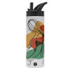 Metallic thermos bottle with straw & handle, stainless steel (Stainless steel 304), double-walled, 600ml.