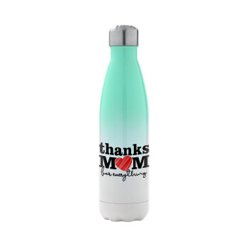 Thanks mom for everything, Metal mug thermos Green/White (Stainless steel), double wall, 500ml