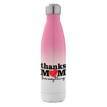 Thanks mom for everything, Metal mug thermos Pink/White (Stainless steel), double wall, 500ml