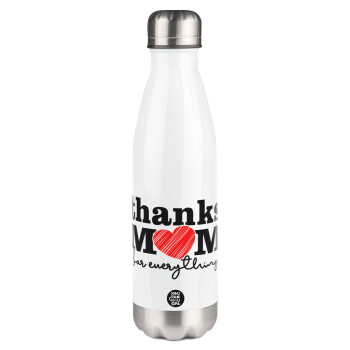 Thanks mom for everything, Metal mug thermos White (Stainless steel), double wall, 500ml