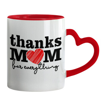 Thanks mom for everything, Mug heart red handle, ceramic, 330ml