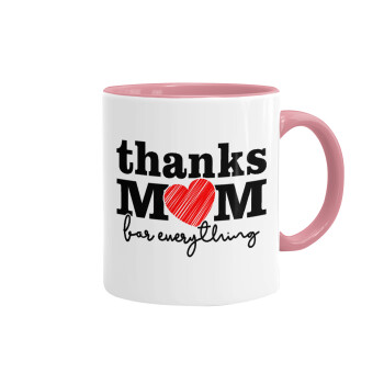 Thanks mom for everything, Κούπα χρωματιστή ροζ, κεραμική, 330ml