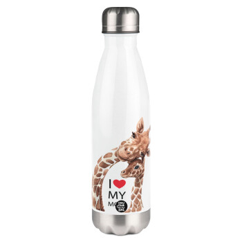Mothers Day, Cute giraffe, Metal mug thermos White (Stainless steel), double wall, 500ml