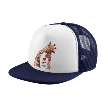 Mothers Day, Cute giraffe, Adult Soft Trucker Hat with Dark Blue/White Mesh (POLYESTER, ADULT, UNISEX, ONE SIZE)