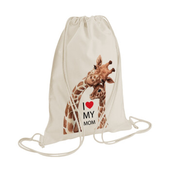 Mothers Day, Cute giraffe, Τσάντα πλάτης πουγκί GYMBAG natural (28x40cm)